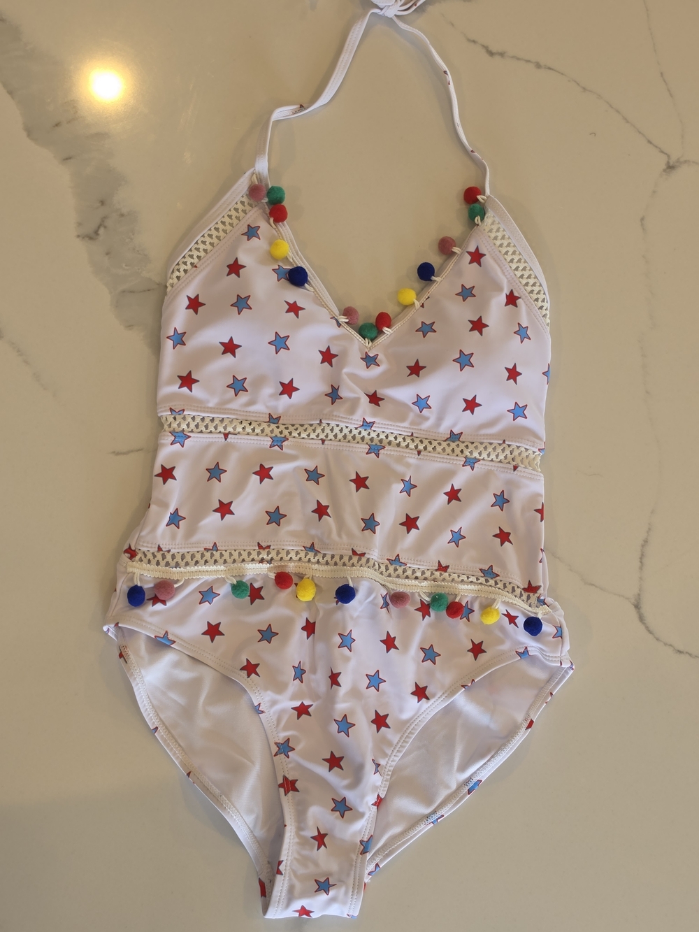 Women's Star Print Pom Pom One-Piece Swimsuit - S